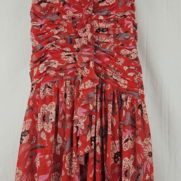 Cinq à Sept Revolve Red Multi Georgette Print Ruffle Skirt Women's Size 4 Ruched - Picture 5 of 10